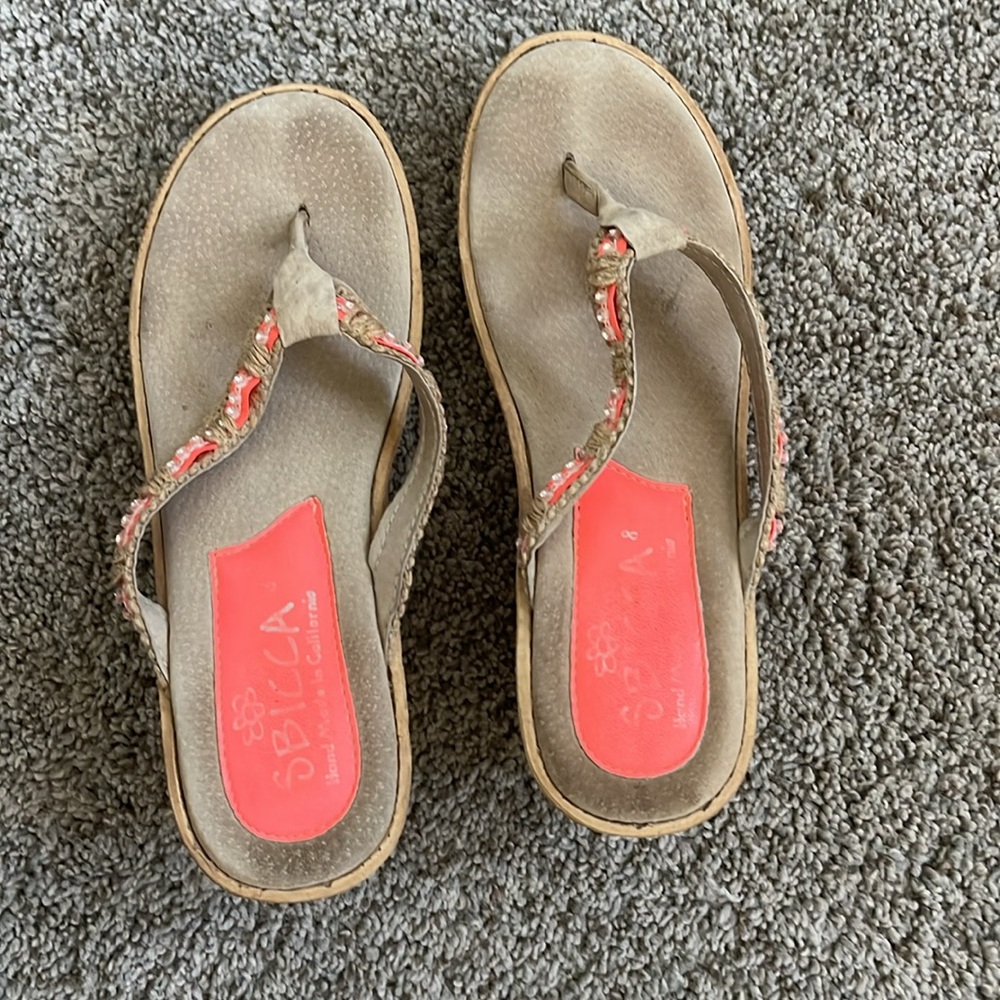 SBICCA SANDALS Strappy with rhinestones and hot pink size 8